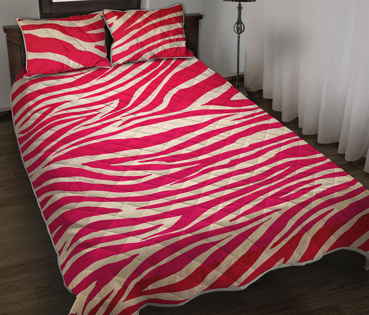 Hot Pink Zebra Pattern Print Quilt Bed Set