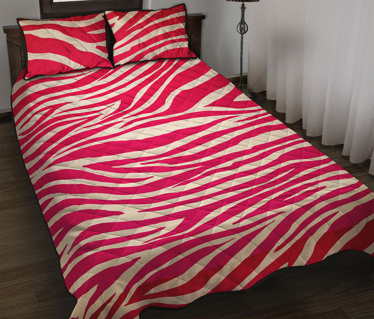 Hot Pink Zebra Pattern Print Quilt Bed Set