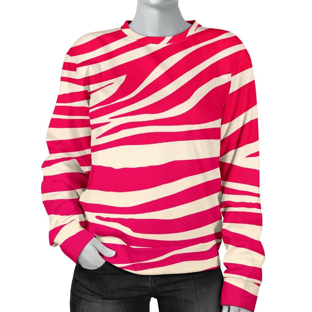 Hot Pink Zebra Pattern Print Women's Crewneck Sweatshirt GearFrost