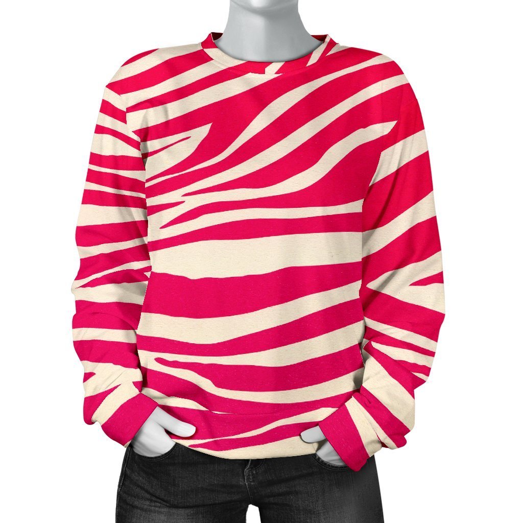 Hot Pink Zebra Pattern Print Women's Crewneck Sweatshirt GearFrost