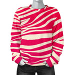 Hot Pink Zebra Pattern Print Women's Crewneck Sweatshirt GearFrost