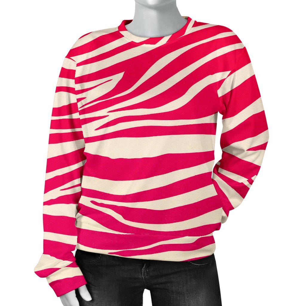 Hot Pink Zebra Pattern Print Women's Crewneck Sweatshirt GearFrost