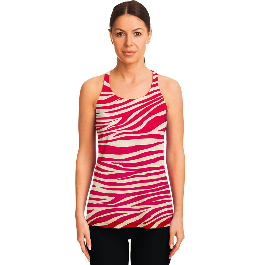 Hot Pink Zebra Pattern Print Women's Racerback Tank Top