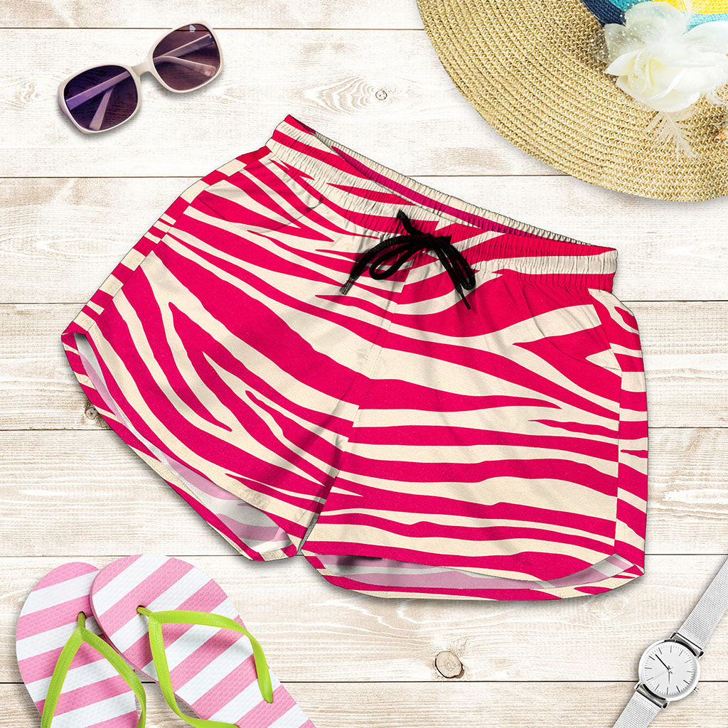 Hot Pink Zebra Pattern Print Women's Shorts