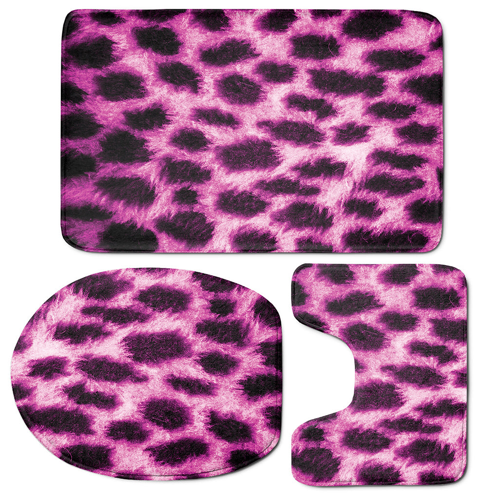 Hot Purple And Black Cheetah Print 3 Piece Bath Mat Set