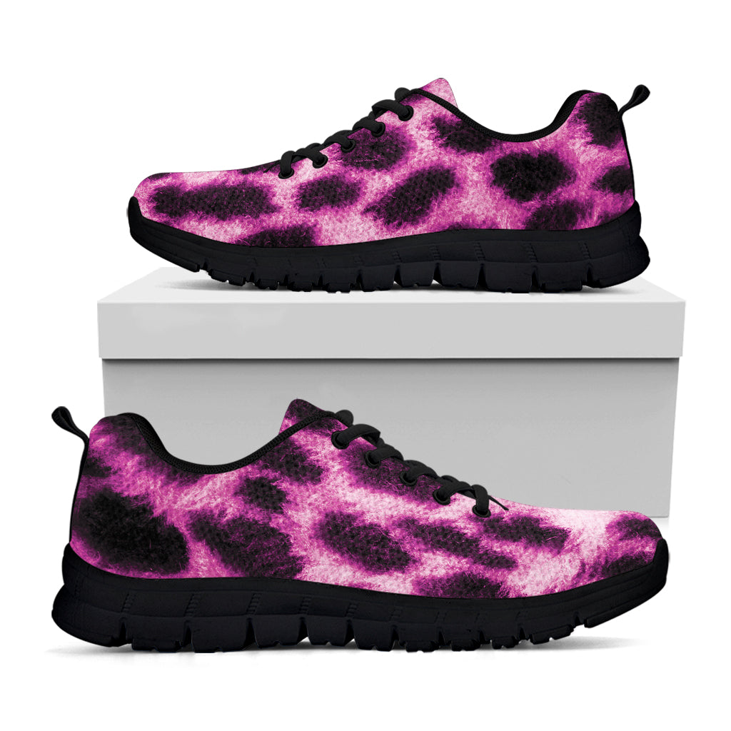 Hot Purple And Black Cheetah Print Black Sneakers