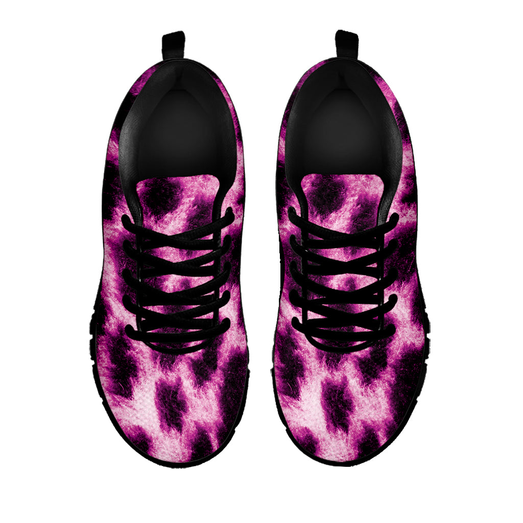 Hot Purple And Black Cheetah Print Black Sneakers