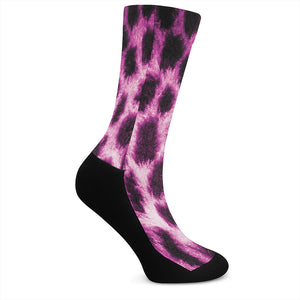 Hot Purple And Black Cheetah Print Crew Socks