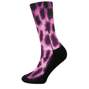 Hot Purple And Black Cheetah Print Crew Socks