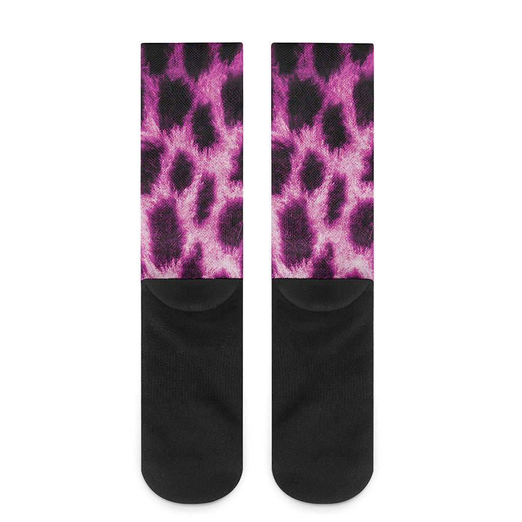 Hot Purple And Black Cheetah Print Crew Socks