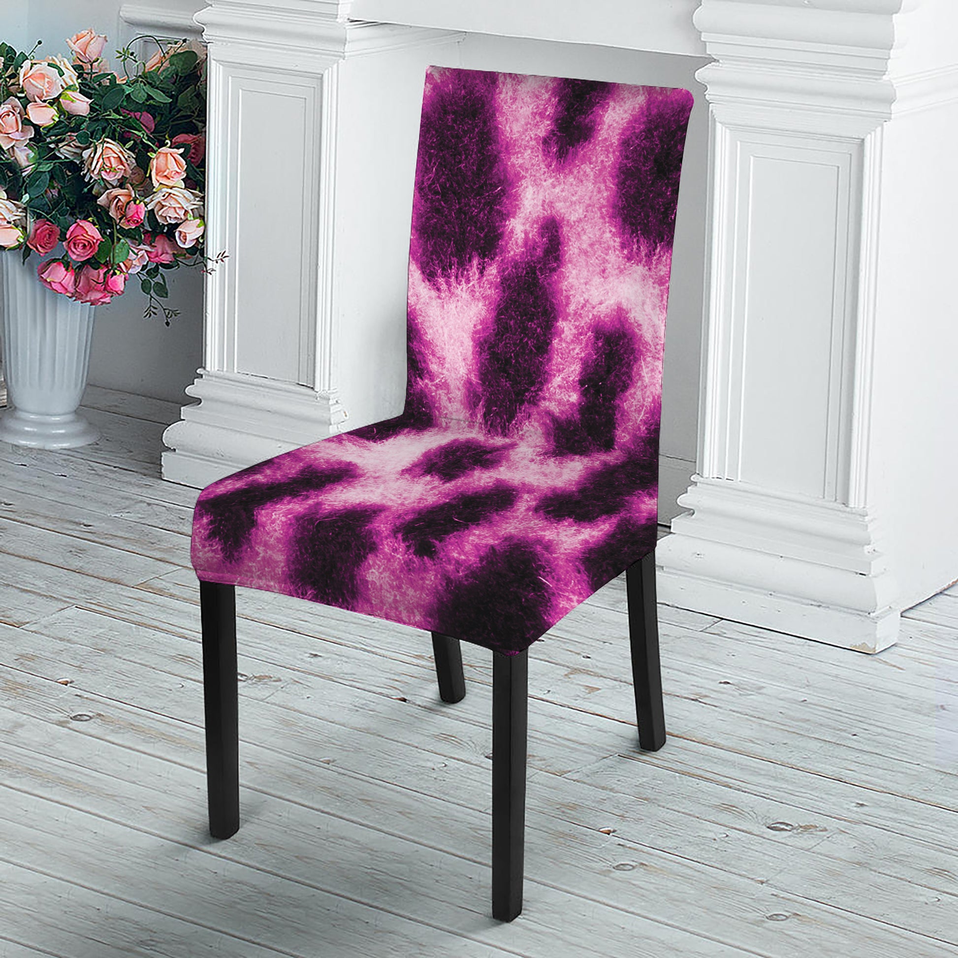 Hot Purple And Black Cheetah Print Dining Chair Slipcover
