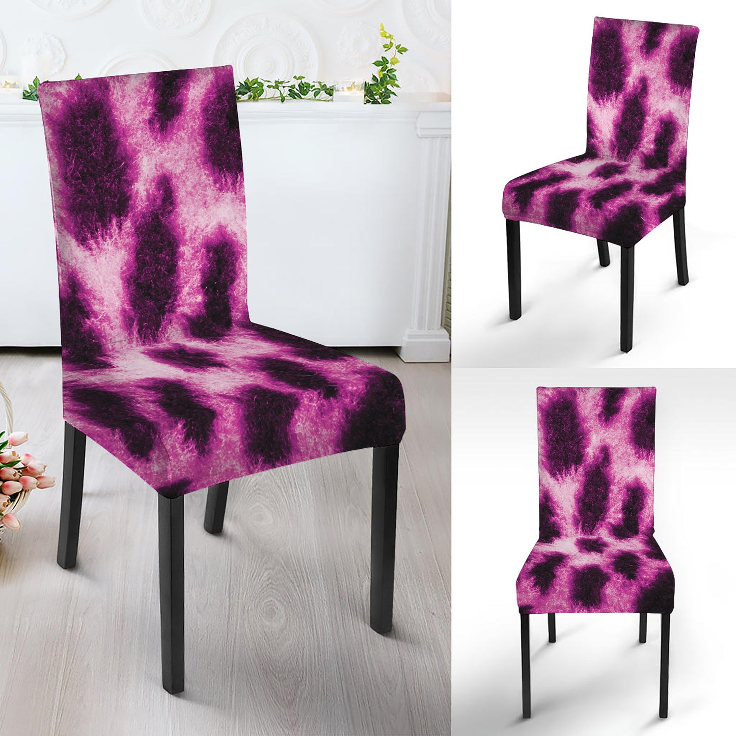 Hot Purple And Black Cheetah Print Dining Chair Slipcover