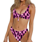 Hot Purple And Black Cheetah Print Front Bow Tie Bikini