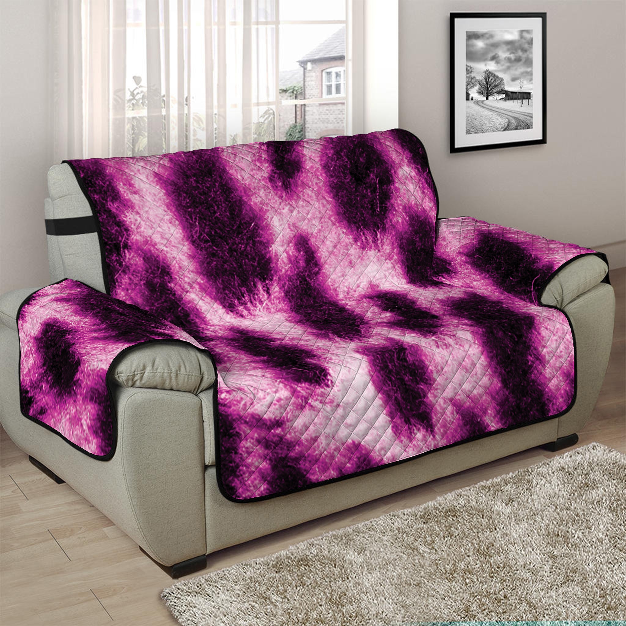 Hot Purple And Black Cheetah Print Half Sofa Protector