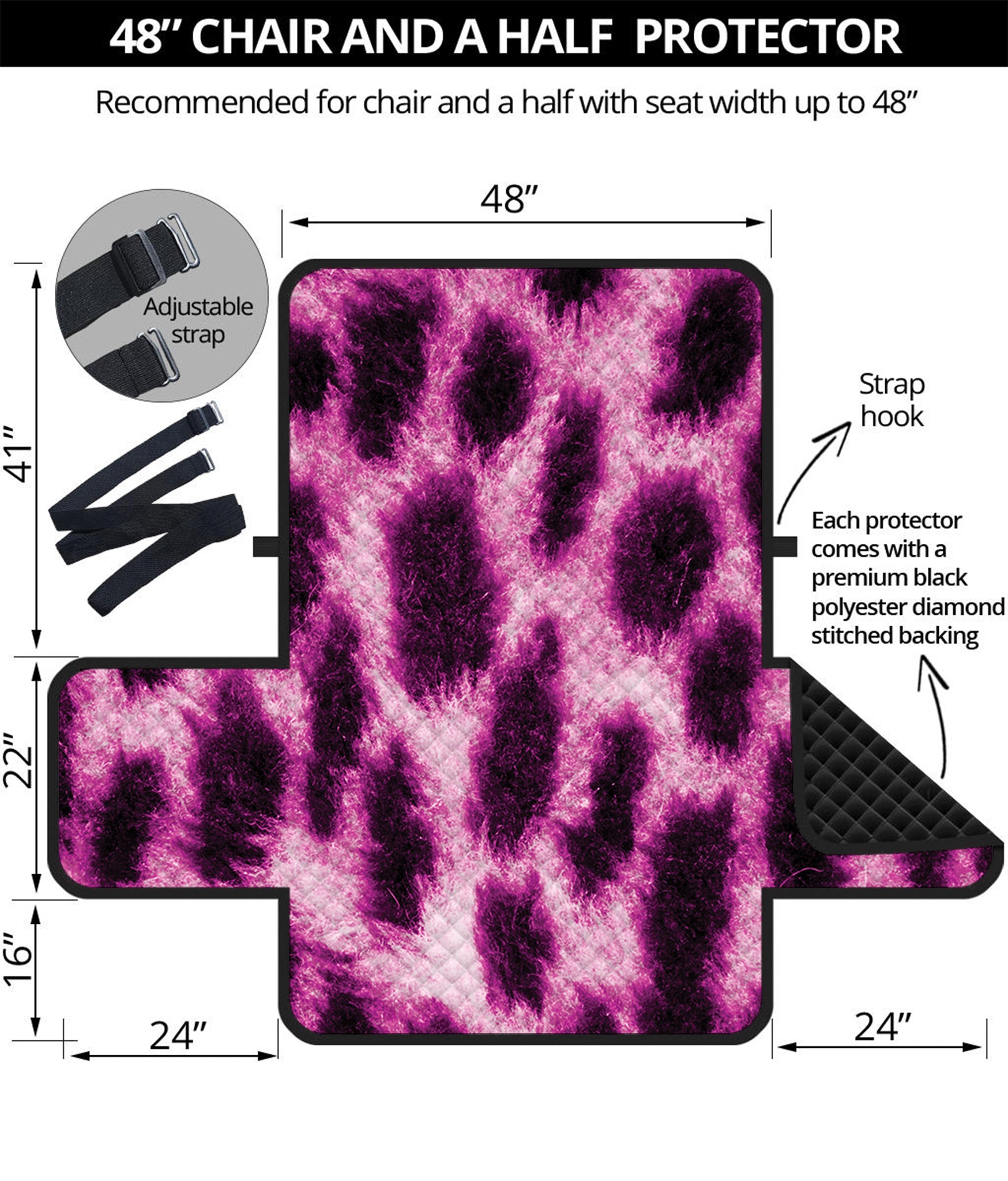 Hot Purple And Black Cheetah Print Half Sofa Protector