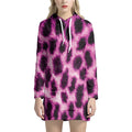 Hot Purple And Black Cheetah Print Pullover Hoodie Dress