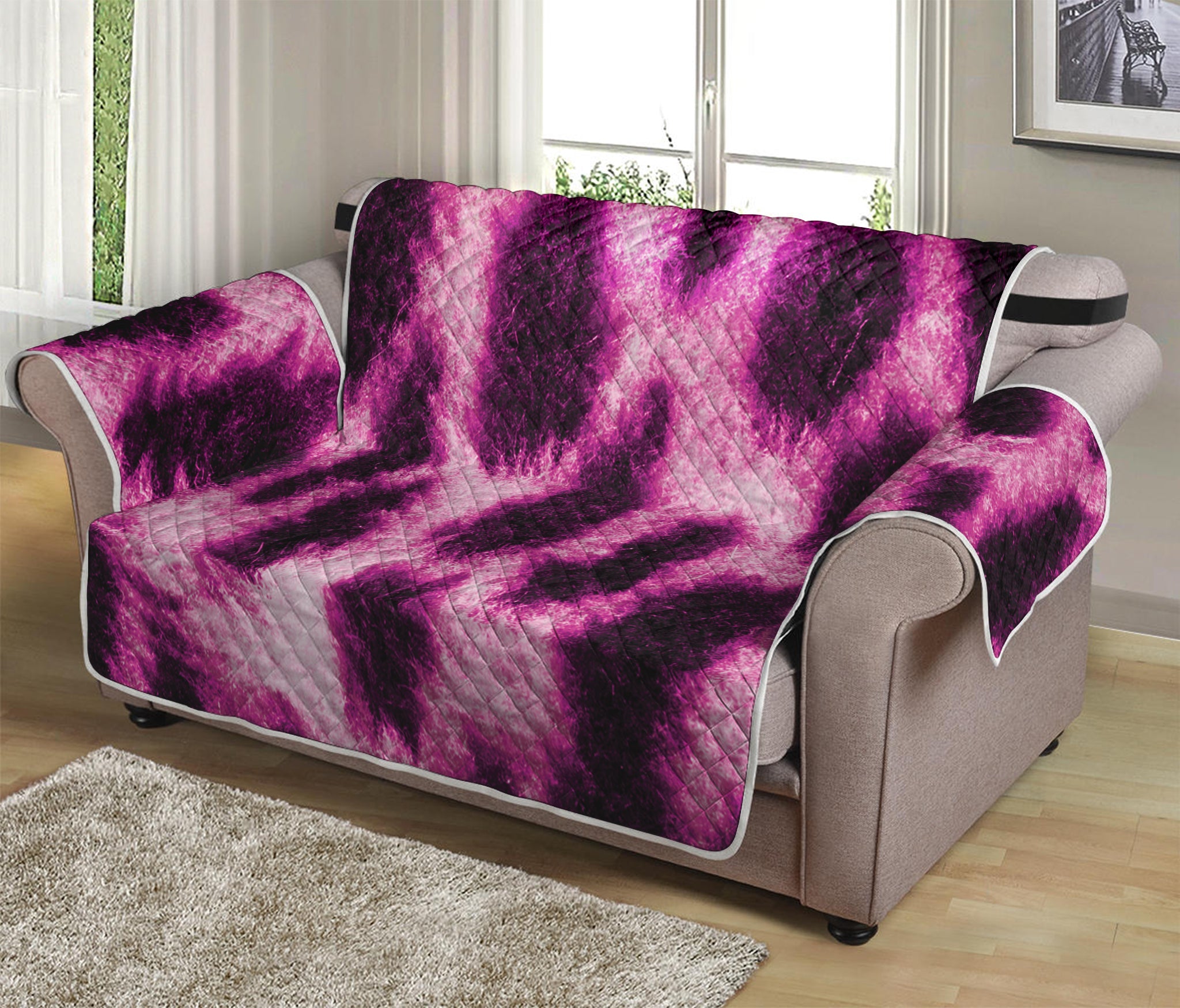 Hot Purple And Black Cheetah Print Loveseat Protector