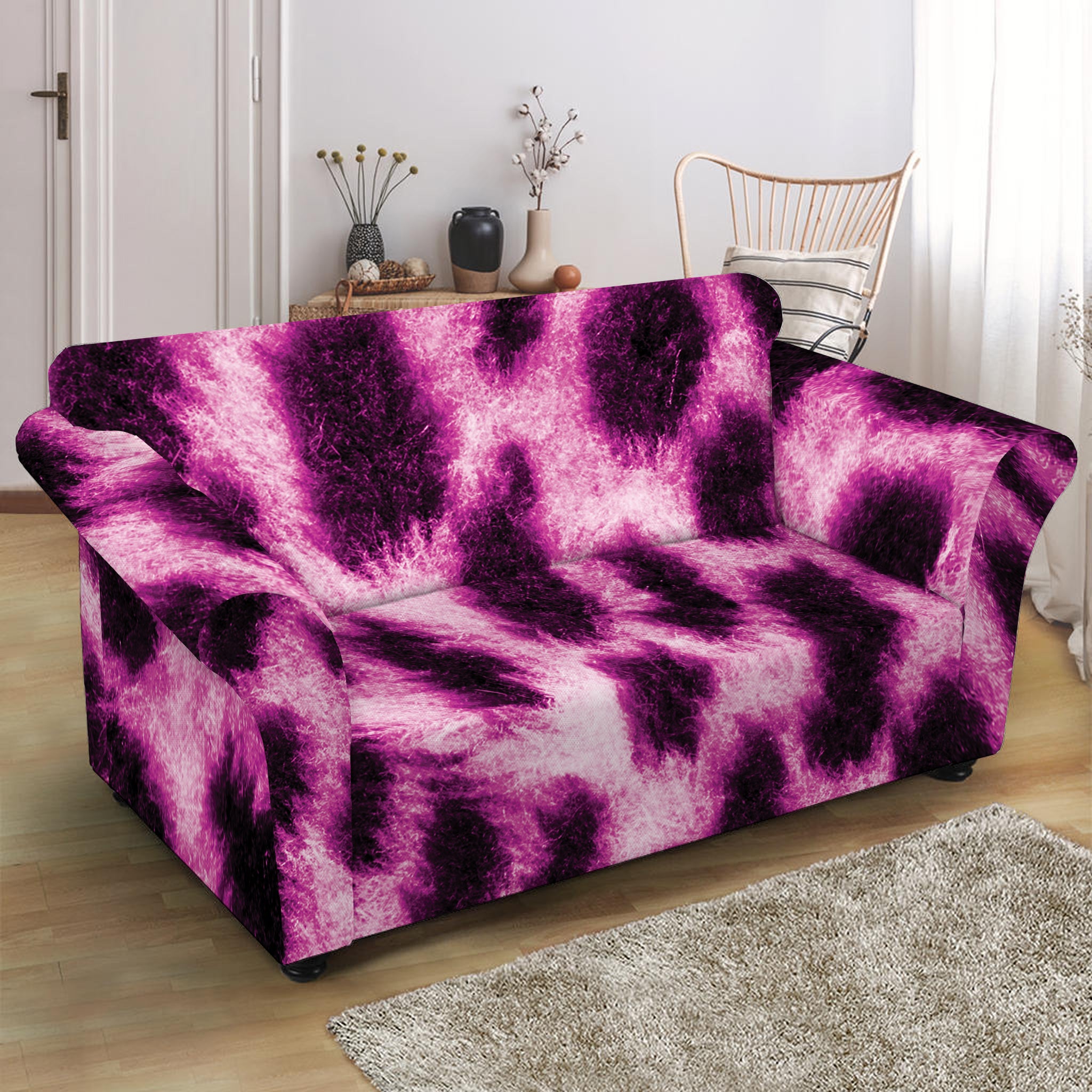 Hot Purple And Black Cheetah Print Loveseat Slipcover