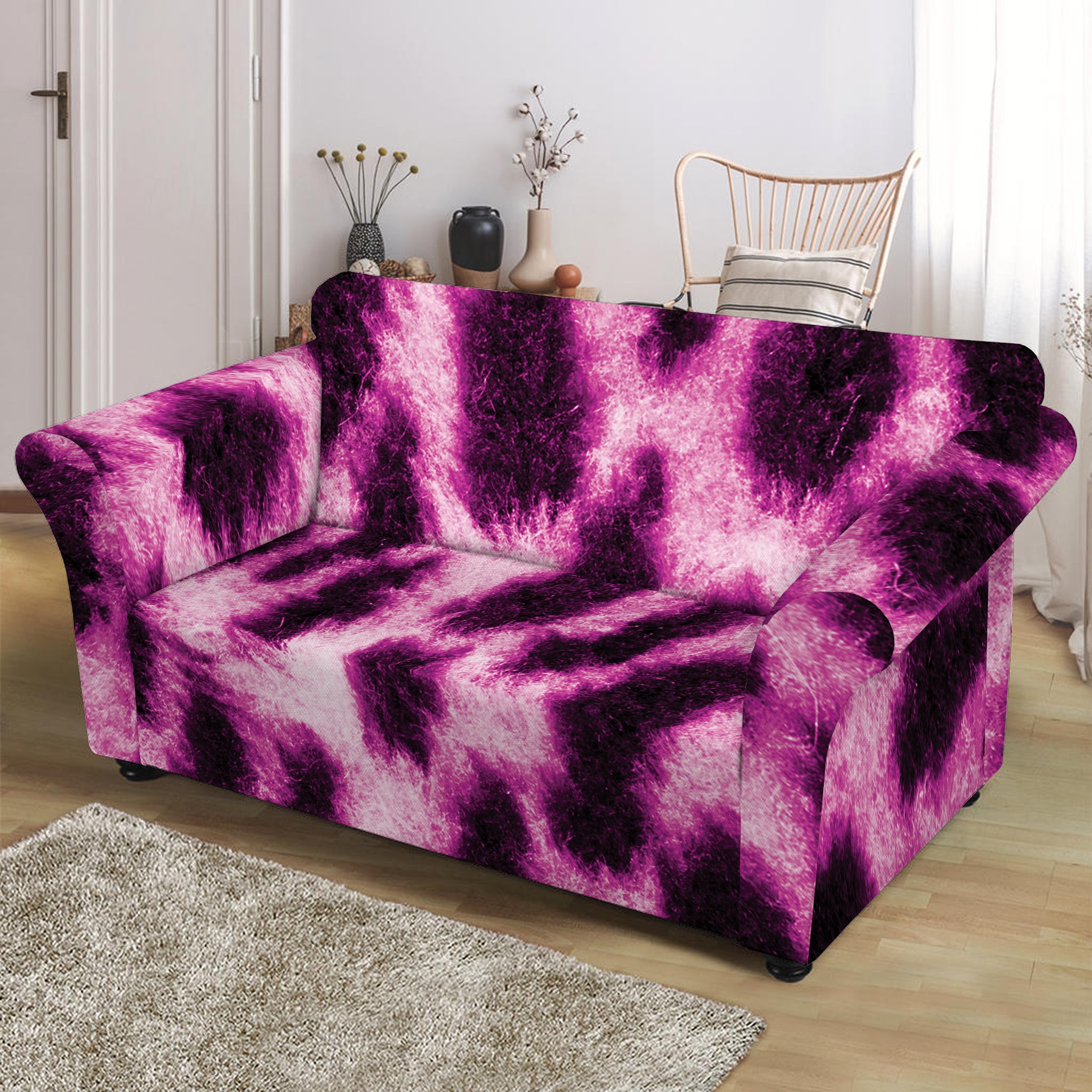 Hot Purple And Black Cheetah Print Loveseat Slipcover