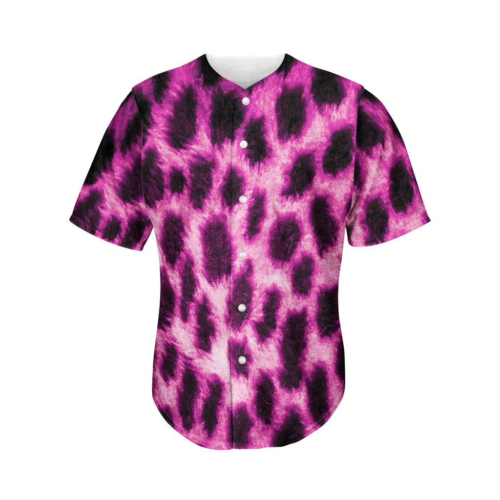 Hot Purple And Black Cheetah Print Men's Baseball Jersey