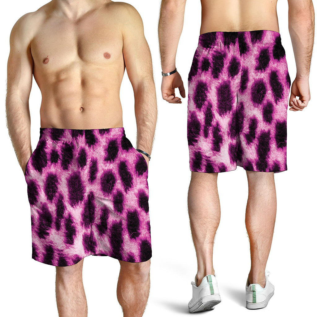 Hot Purple And Black Cheetah Print Men's Shorts