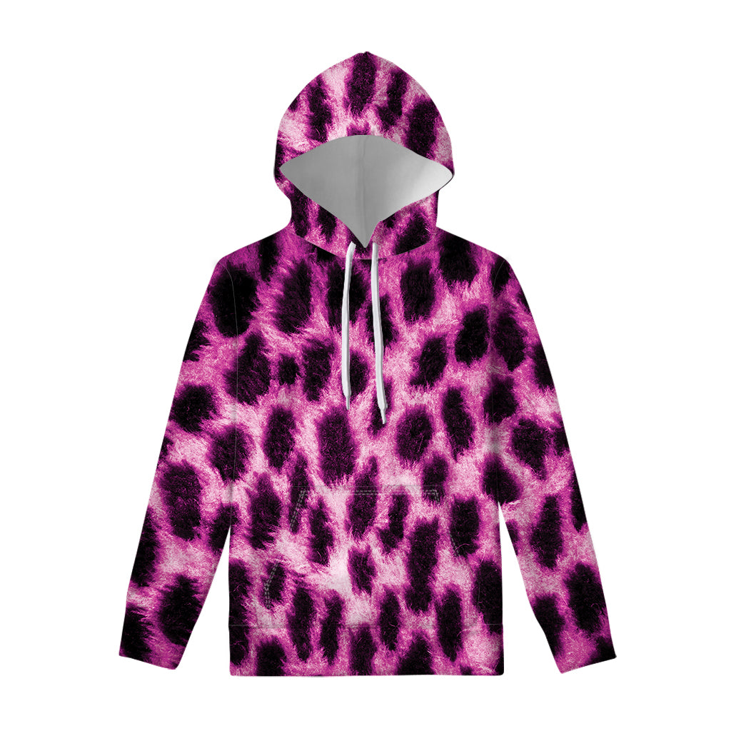 Hot Purple And Black Cheetah Print Pullover Hoodie