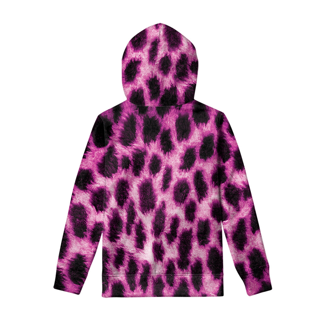 Hot Purple And Black Cheetah Print Pullover Hoodie