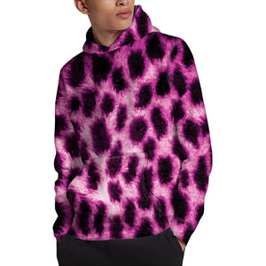 Hot Purple And Black Cheetah Print Pullover Hoodie