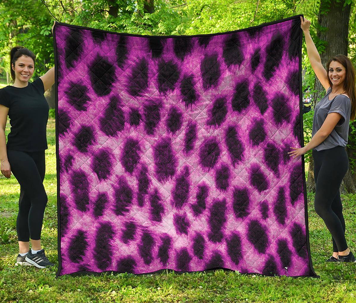 Hot Purple And Black Cheetah Print Quilt