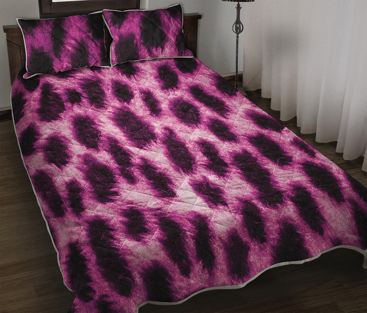 Hot Purple And Black Cheetah Print Quilt Bed Set