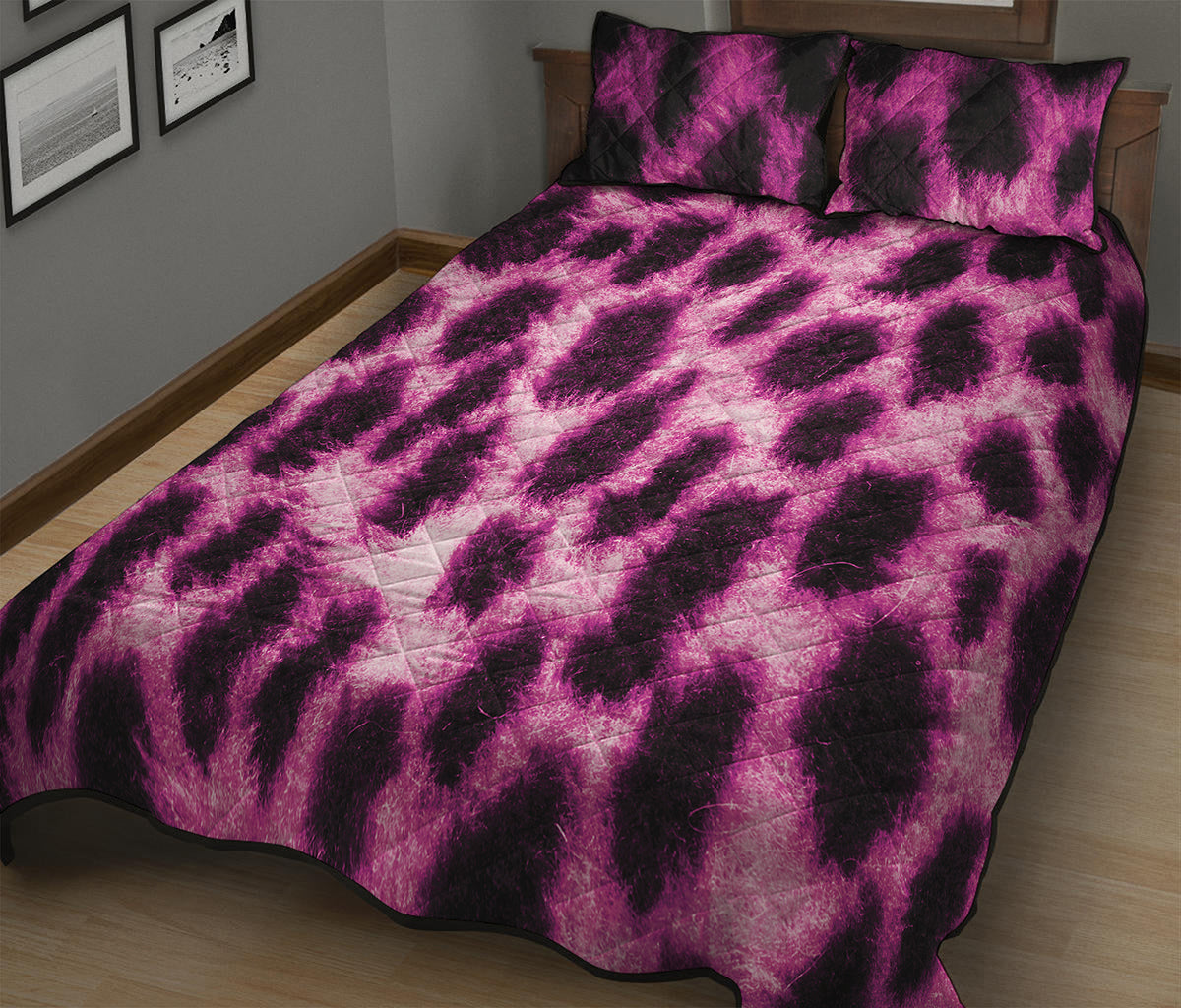 Hot Purple And Black Cheetah Print Quilt Bed Set