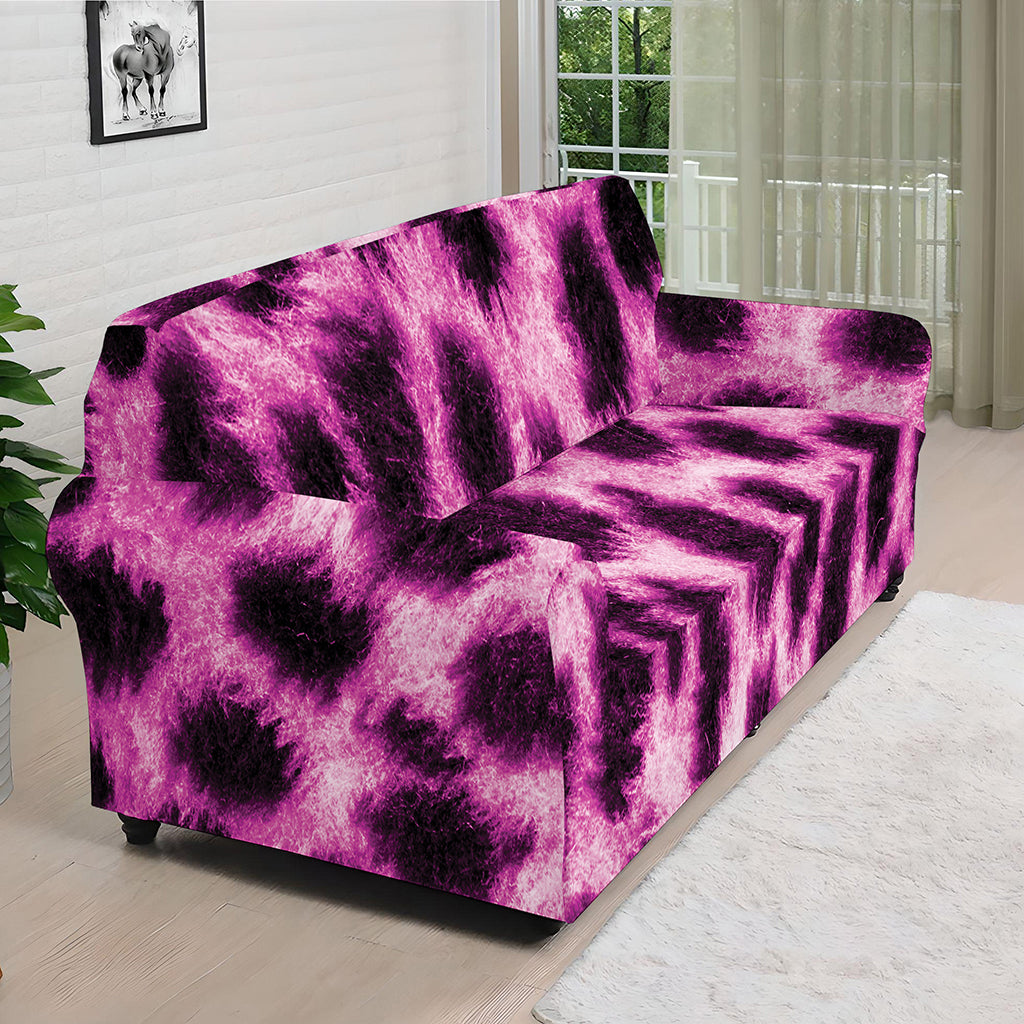 Hot Purple And Black Cheetah Print Sofa Cover