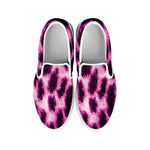 Hot Purple And Black Cheetah Print White Slip On Shoes