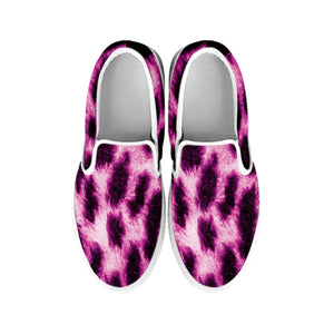 Hot Purple And Black Cheetah Print White Slip On Shoes