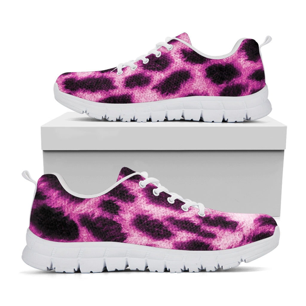 Hot Purple And Black Cheetah Print White Sneakers