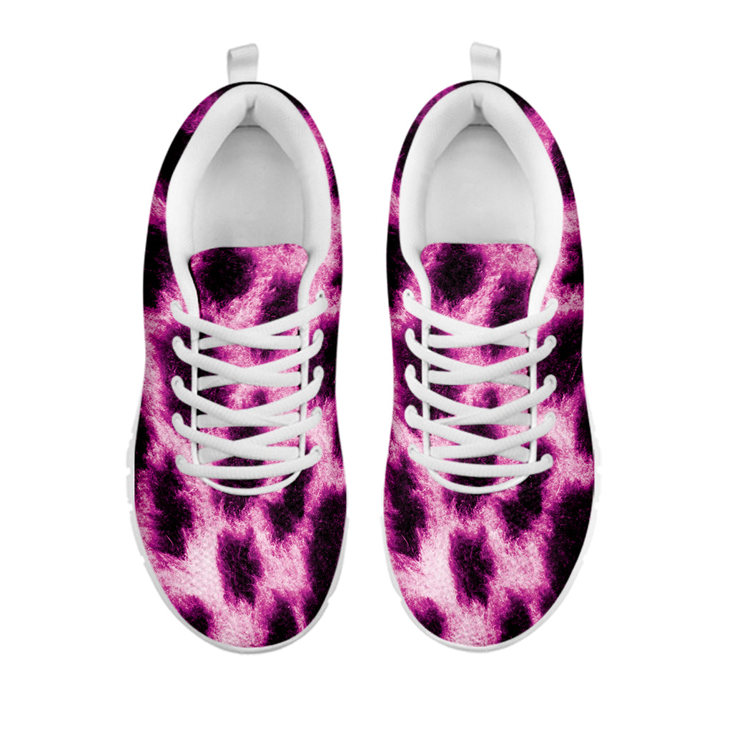 Hot Purple And Black Cheetah Print White Sneakers