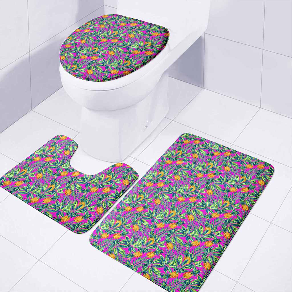 Hot Purple Pineapple Pattern Print 3 Piece Bath Mat Set