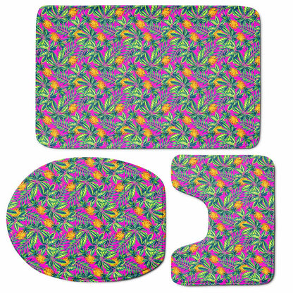 Hot Purple Pineapple Pattern Print 3 Piece Bath Mat Set