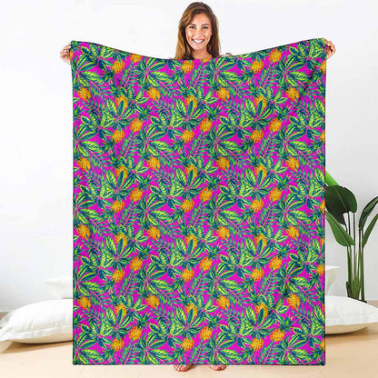 Hot Purple Pineapple Pattern Print Blanket