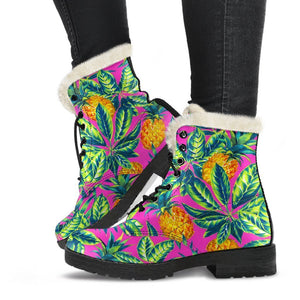 Hot Purple Pineapple Pattern Print Comfy Boots GearFrost