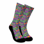 Hot Purple Pineapple Pattern Print Crew Socks