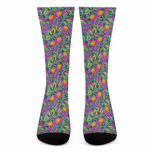 Hot Purple Pineapple Pattern Print Crew Socks