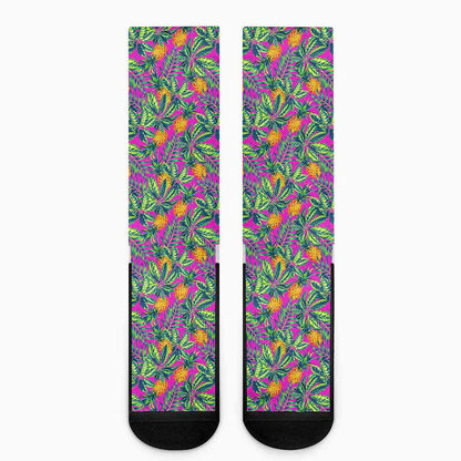 Hot Purple Pineapple Pattern Print Crew Socks