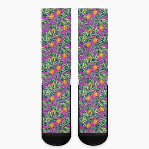 Hot Purple Pineapple Pattern Print Crew Socks