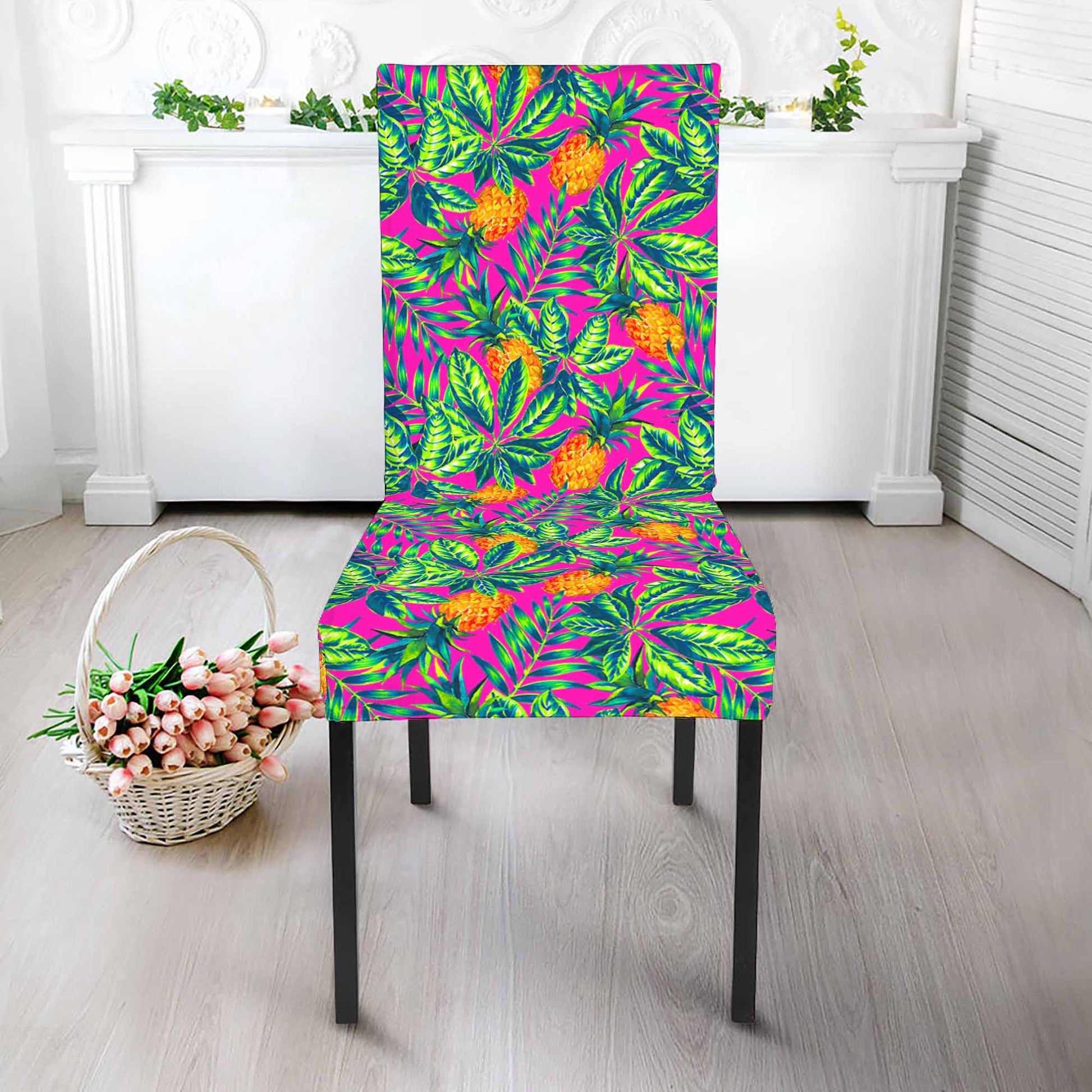Hot Purple Pineapple Pattern Print Dining Chair Slipcover