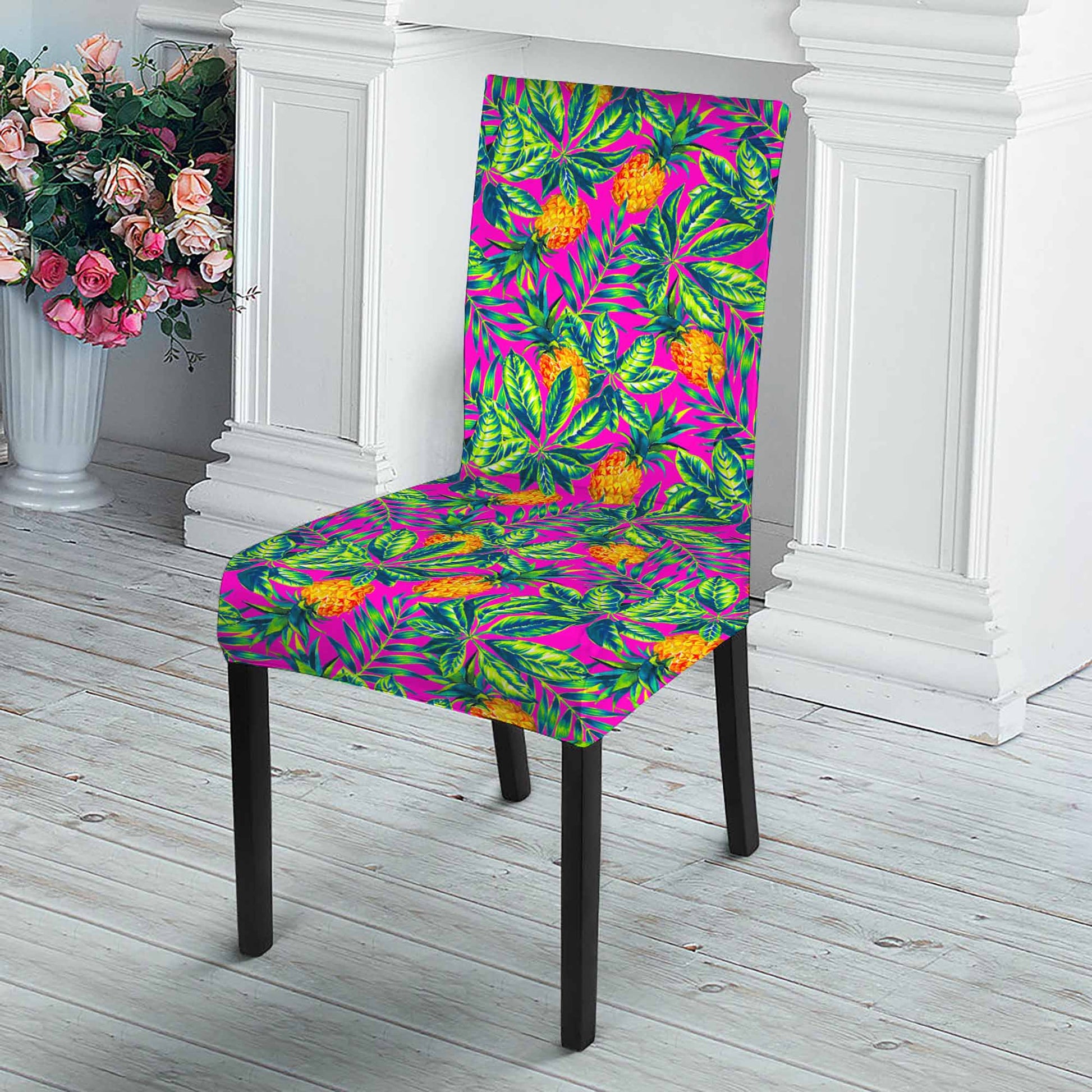 Hot Purple Pineapple Pattern Print Dining Chair Slipcover