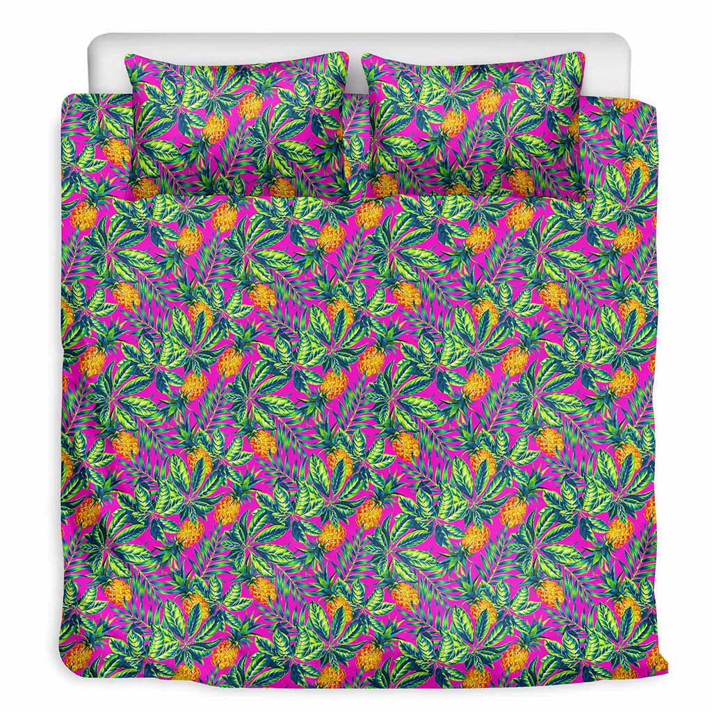 Hot Purple Pineapple Pattern Print Duvet Cover Bedding Set
