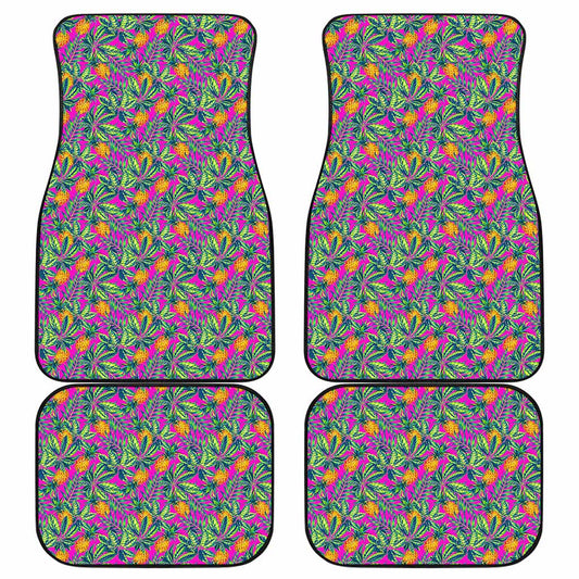 Hot Purple Pineapple Pattern Print Front and Back Car Floor Mats
