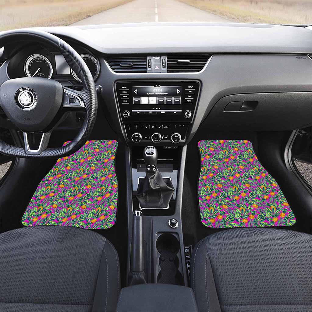 Hot Purple Pineapple Pattern Print Front and Back Car Floor Mats