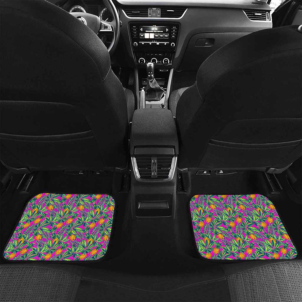 Hot Purple Pineapple Pattern Print Front and Back Car Floor Mats